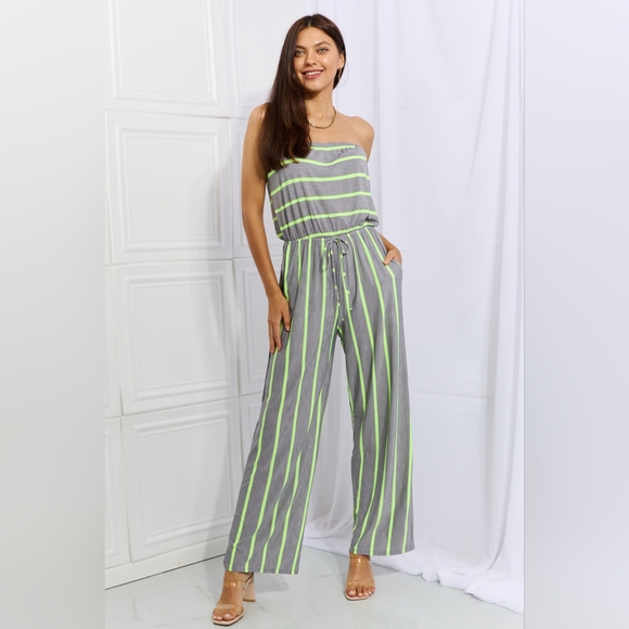 Sew In Love Pop Of Color Full Size Sleeveless Striped Jumpsuit - Picture 1 of 9